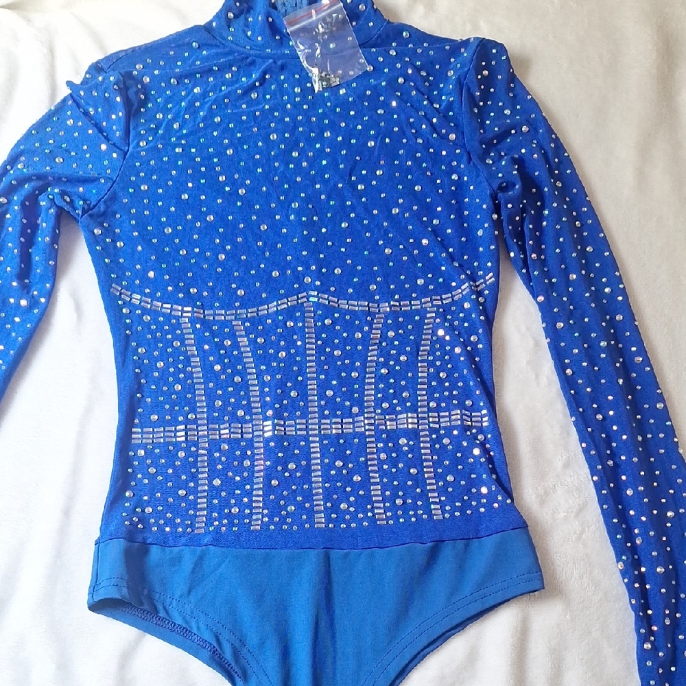 Rhinestone Long-Sleeve Blue Bodysuit for Women